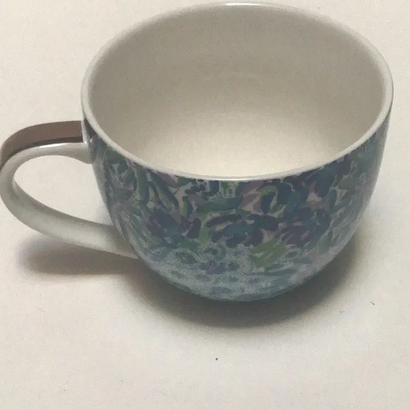 Lily Pulitzer Blue Purple Green Floral Gilt Gold Handle Large Tea Coffee Cup - Picture 3 of 10